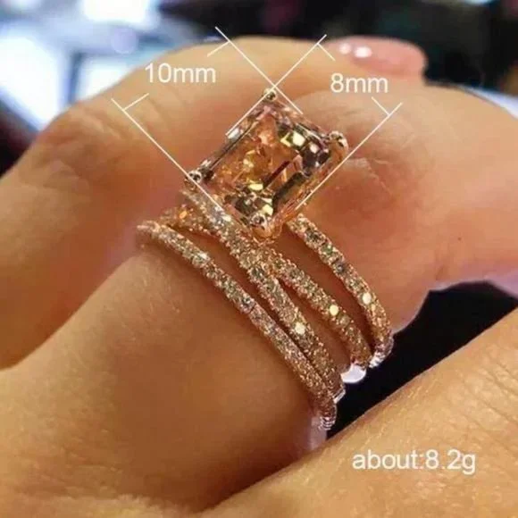 NEW 18K Rose Gold  Morganite Eternity Ring, cute Ring, shiny Ring. - Picture 2 of 4